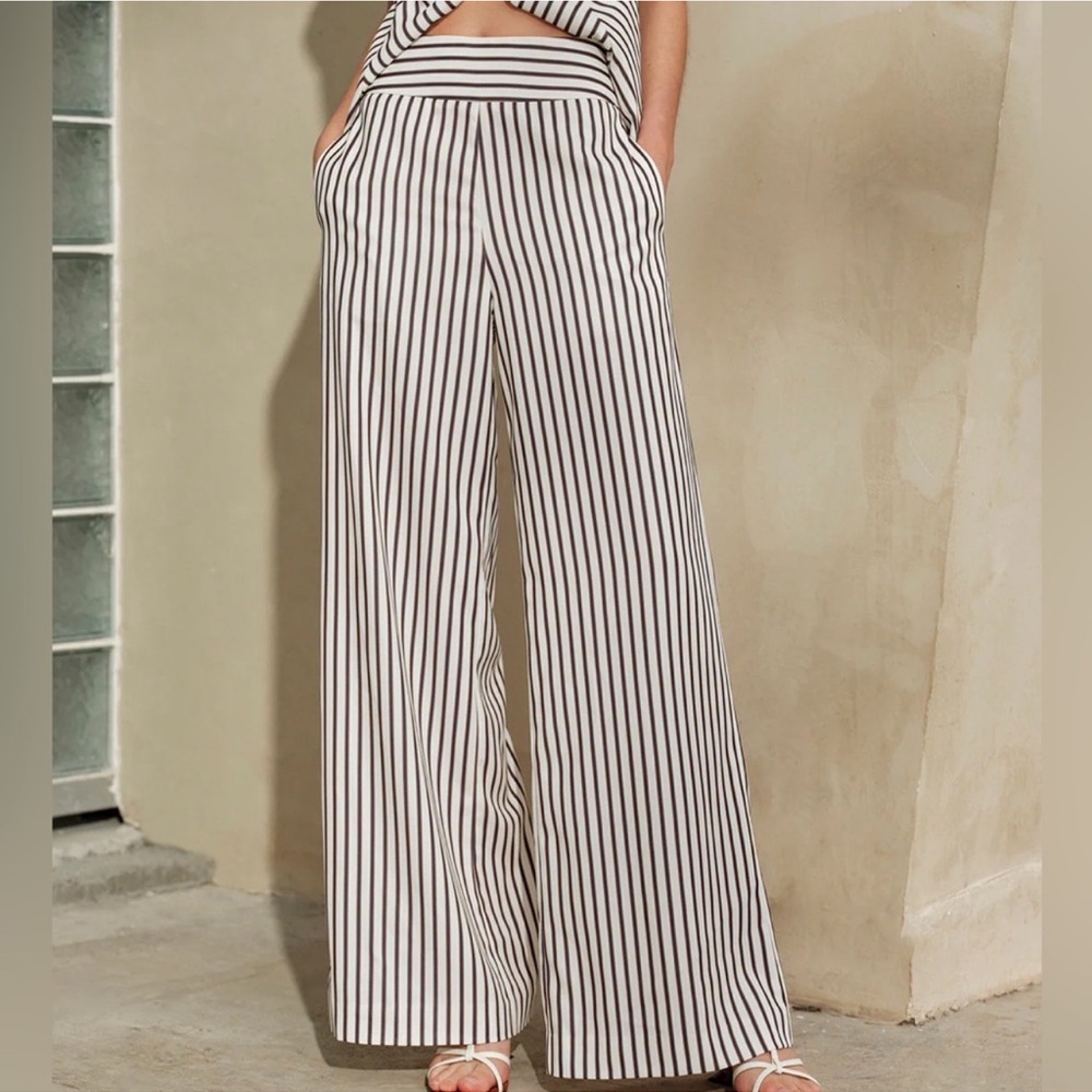 Commense Black and White Striped Wide-Leg Pants
